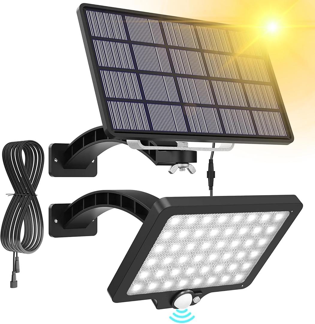 JACKYLED Upgraded Solar Flood Lights Outdoor Motion Sensor, 1000 Lumens Dusk to Dawn Solar Lights Outdoor, 48 LED, IP65 Waterproof, 3 Modes, Auto On/Off, Separate Solar Panel with 9.8ft Cord