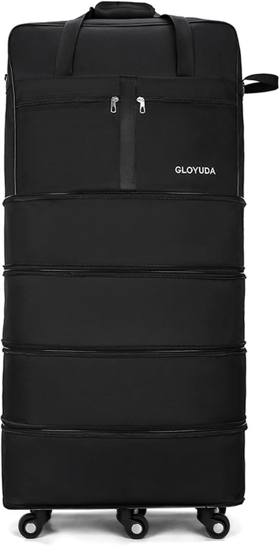 42.8 Inch Expandable Large Rolling Duffle Bag with Wheels (Black), 42.8 x 20x 11 inch