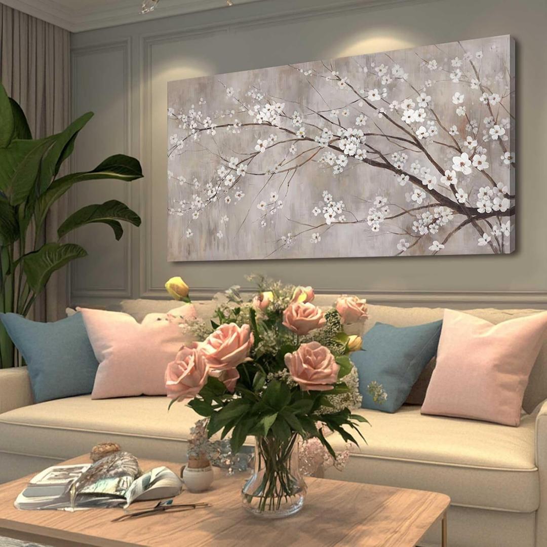 XIANSHOU Flowers Wall Art Plum Blossom Artwork Nature Wall Decor Canvas Prints Pictures Large Poster Arts 24"x48" (Brown)