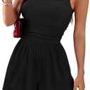 LOOKBOHO Women's Rompers Atheletic Workout Jumpsuit Square Neck Waist Corset Sexy Short Jumpsuits One Piece Bodysuits S