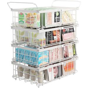 UMDONX 4 Pack Expandable Freezer Organizer Bins Large Freezer organizer Bins Stackable 11.4" Expand to 17.9", Fit 10 to 20 Cu.FT Black (White)