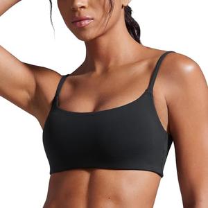 CRZ YOGA Butterbreeze Scoop Neck Sports Bras for Women - Spaghetti Straps Wireless Workout Padded Gym Cami Top, Black,Small