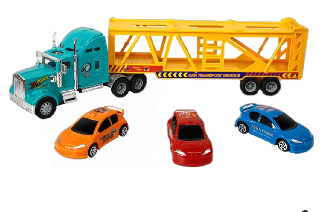 Big Daddy Heavy Duty Tractor Trailer Race Car Carrier Toy Truck with 3 Cars Bundle