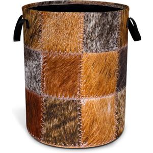 Faux Cowhide Patchwork Pattern Laundry Basket Oxford Cloth Funny Texture Laundry Hamper With Handle Foldable Portable Clothes Storage Basket 18.9 X 16.5 Storage Bag For Laundry Room/Bathroom/Bedroom