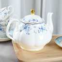 fanquare 15 Piece Blue Rose Porcelain Tea Set, British Floral Teapot with Tea Cups, Women Tea Party Set for 6