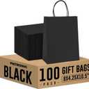 METRONIC Black Paper Gift Bags 8x4.25x10.5 Inches 100 Pack, Medium Kraft Shopping Bag with Handles for Business, Boutique, Party Favors, Retail Stores, Gift Wrap Bulk