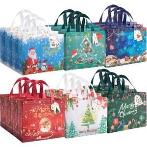 ZUIYIN 13" Large Christmas Gift Bags 18 Pack - with Gift Tags - Reusable Non-Woven Christmas Gift Bags with Handles for Holiday Xmas Party Gifts Wrapping Shopping (12.6"9.8"6.7") (Deep blue, White)
