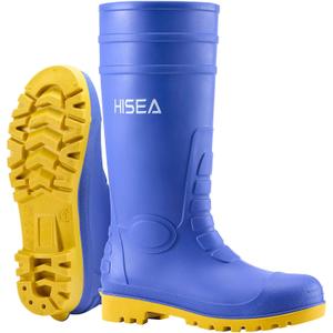 HISEA Men's Steel Toe Rain Boots PVC Rubber Boots, Waterproof Garden Fishing Outdoor Work Boots, Durable Slip Resistant Knee Boots for Agriculture and Industrial Working (9, Blue)