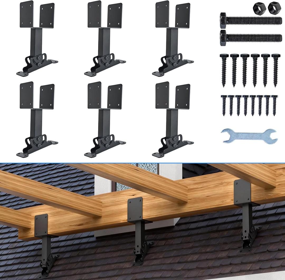 4"x4" Heavy Duty Roof Riser Brackets, 180° Adjustable Angle Pergola Roof Brackets, Black Metal Roof Riser Brackets for Patio Cover, Pergola, Gazebo, Wood Post (6 Pack)