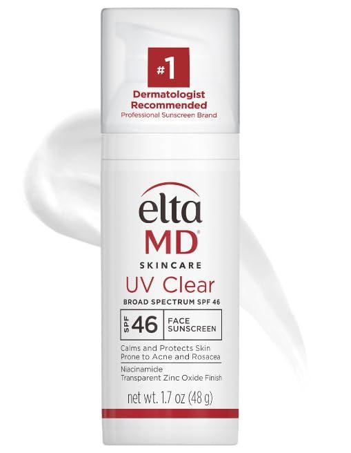 EltaMD UV Clear Face Sunscreen SPF 46, Oil Free for Face with Zinc Oxide, Dermatologist Recommended Sunscreen Lotion, For AcneProne Sensitive Skin, 1.7 oz Pump