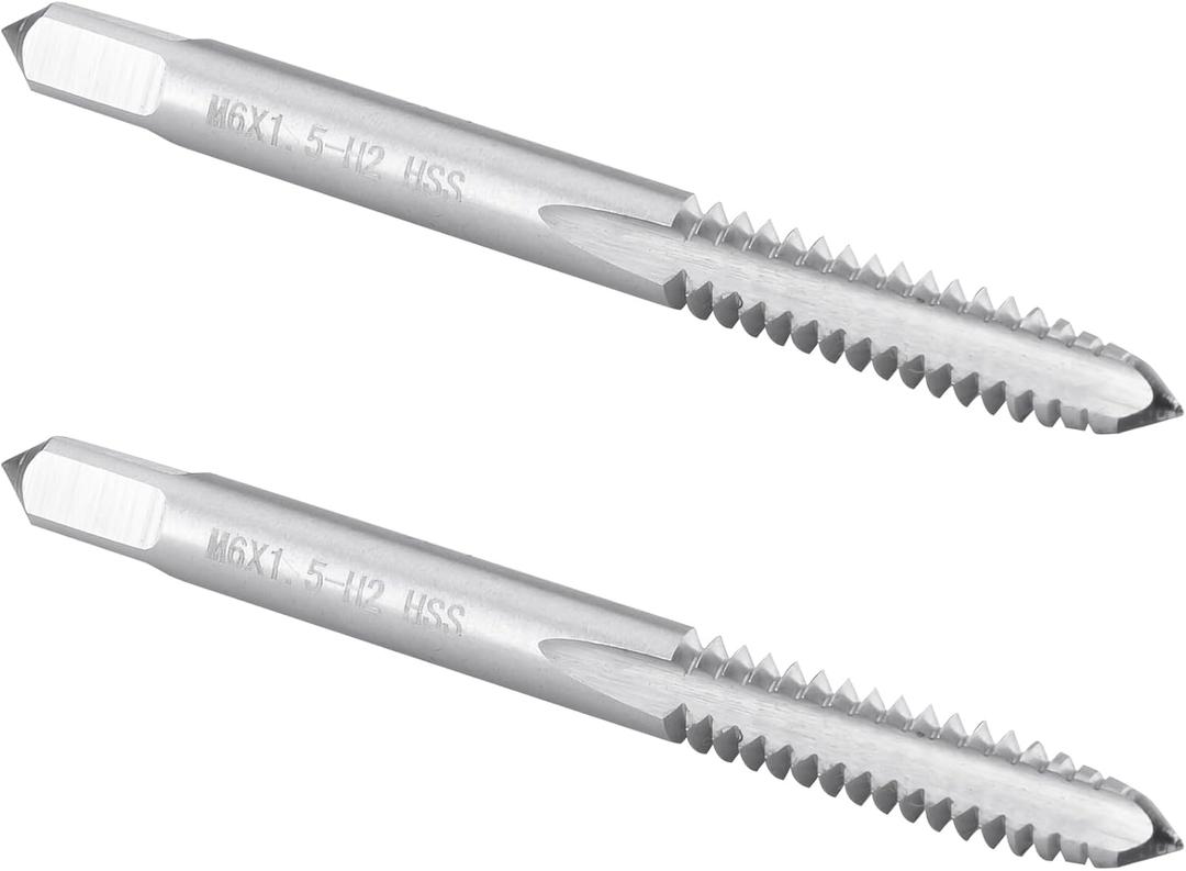 Burkit 2pcs M6 X 1.5 Thread Tap Right Hand, HSS M6 x 1.5 Straight Fluted Machine Tap