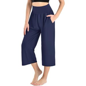Ipletix Capri Pants for Women High Waisted Casual Wide Leg Yoga Pants with Pockets for Travel Gym Exercise, Fit Type: 23" Inseam, Large