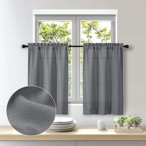 OWENIE Bob 2 Panels Dark Grey Kitchen Curtains Sets for Windows 36 Inch Length, Faux Linen Textured Short Cafe Curtains Tiers for Kitchen, Rod Pocket Small Window Drapes for Bathroom, 30Wx36L Inch