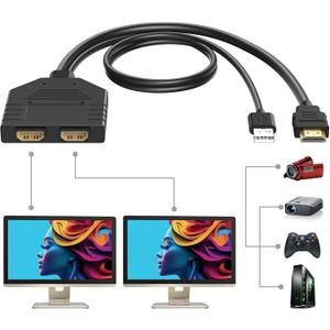 BATU 4k 60hz HDMI Splitter 1 in 2 Out HDMI Cable Male to Dual Female HDMI 2.0 with Power USB Cable for HDMI HD, LED, LCD, TV Dual Monitors Duplicated-Mirror Dual Monitor Support 3D Full HD