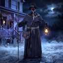 JOYIN Halloween Animatronic Plague Doctor Decoration Outdoor, Sound Activated Life-Size Standing Ghost with Rotating Head, LED Eyes Lantern, Scary Haunted House Props for Garden Yard Lawn
