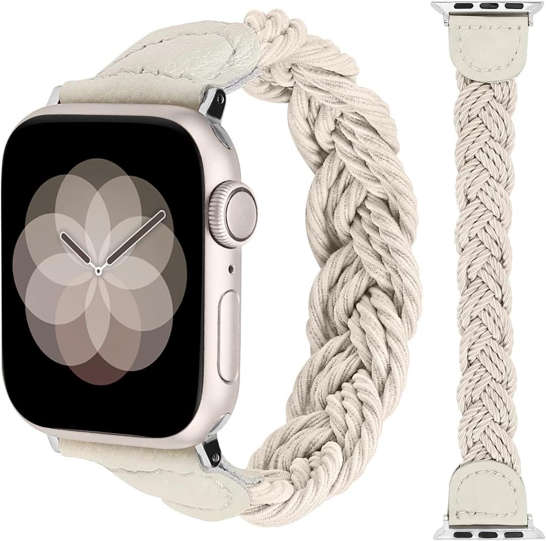 Minyee Compatible with Apple Watch Band Braided 41mm 40mm 38mm 42mm 44mm 45mm 46mm 49mm Women,Solo Loop Stretchy Slim Elastic Woven Cute Bracelet Strap for iWatch Series 10 9 Ultra SE 8 7 6 5 4 3 2 1 (Starlight) Minyee Compatible with Apple Watch Band Braided 41mm 40mm 38mm 42mm 44mm 45mm 46mm 49mm Women,Solo Loop Stretchy Slim Elastic Woven Cute Bracelet Strap for iWatch Series 10 9 Ultra SE 8 7 6 5 4 3 2 1 (Starlight)