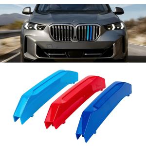 NYZAUTO Three Colored Stripe Grille Insert Trims Compatible with F15 X5 2014-2018 Center Kidney Grill