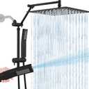 All Metal 12 Inch Rain Shower Head with Handheld Spray Combo, High Pressure Waterfall Rainfall Square Shower Heads with 16" Adjustable Extension Arm, Dual Showerhead with 3-Way Diverter, Matte Black