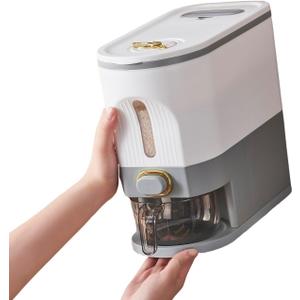 Sooyee 11Lbs Rice Dispenser,Rice Container with Lid Measuring Cylinder Moisture Proof Household,Food Dispenser for Rice, Grains Legumes and Corn (White)