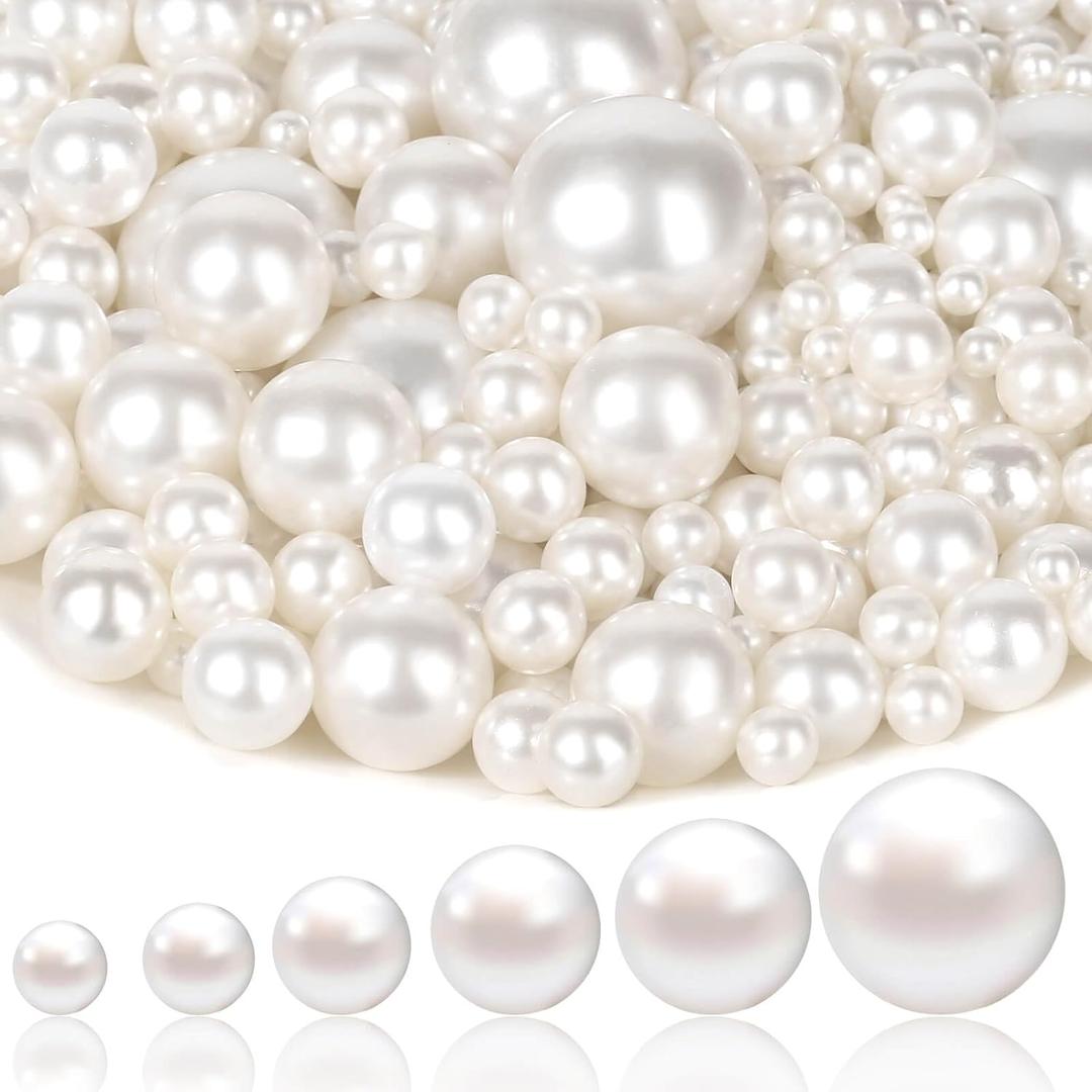 Tidponra 1470PCS Pearls for Crafting, Assorted Sizes Ivory No Hole Pearl Beads,Fake Pearls, Bulk for Floating Candles, Decoration, Vase Filler and Centerpieces