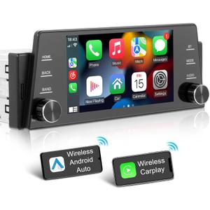 Single Din Touchscree Car Stereo Wireless Apple Carplay & Android Auto, 5 Inch IPS Touch Screen Single Din Radio Head Unit with Mirror Link, EQ, Bluetooth 5.2, FM/SWC/USB