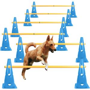 TNZMART Dog Agility Hurdle Cones Pet Jump Training Set Dog Agility Course Backyard Set Adjustable Obstacle Training Set (Blue, 6 Sets)