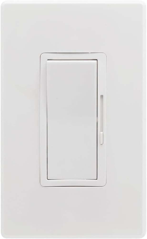 Sunlite LED Wall Rocker Style, Slide Bar Triac Dimmer Switch, Screwless Wall Plates Included, Single Pole or 3-Way Switching, 120 Volts, 200W Max for LED, 600W Max for Incandescent, White, 1 Pack
