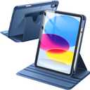 JETech Rotating Case for iPad (A16) 11th/10th Generation (2025/2022) with Pencil Holder, 360 Degree Rotation Protective Stand Cover Clear Back, Auto Wake/Sleep (Navy)