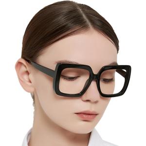 OCCI CHIARI Reading Glasses Women 1.0 Oversized Square Reader(1.0 1.25 1.50 1.75 2.0 2.25 2.5 2.75 3.0 3.5 4.0) (Black)