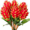 Hotop 6 Pcs Red Bromeliad Artificial Tropical Flowers 16 Inch Plastic Tropical Imitation Plant Flower Fake Bromeliad Artificial Bouquets for Home Tabletop Room Indoor Outdoor Decoration