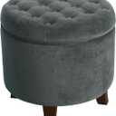Homepop Home Decor | Upholstered Round Velvet Tufted Foot Rest Ottoman | Ottoman with Storage for Living Room & Bedroom | Decorative Home Furniture, Dark Gray Small