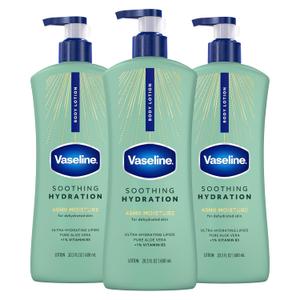 Vaseline Intensive Care Body Lotion for Dry Skin Soothing Hydration Lotion Made with Ultra-Hydrating Lipids + 1% Aloe Vera Extract to Refresh Dehydrated Skin 20.3 oz, Pack of 3