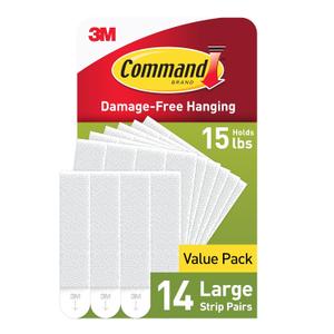 Command Large Picture Hanging Strips, White, Holds up to 16 lbs, 14-Pairs, Easy to Open Packaging