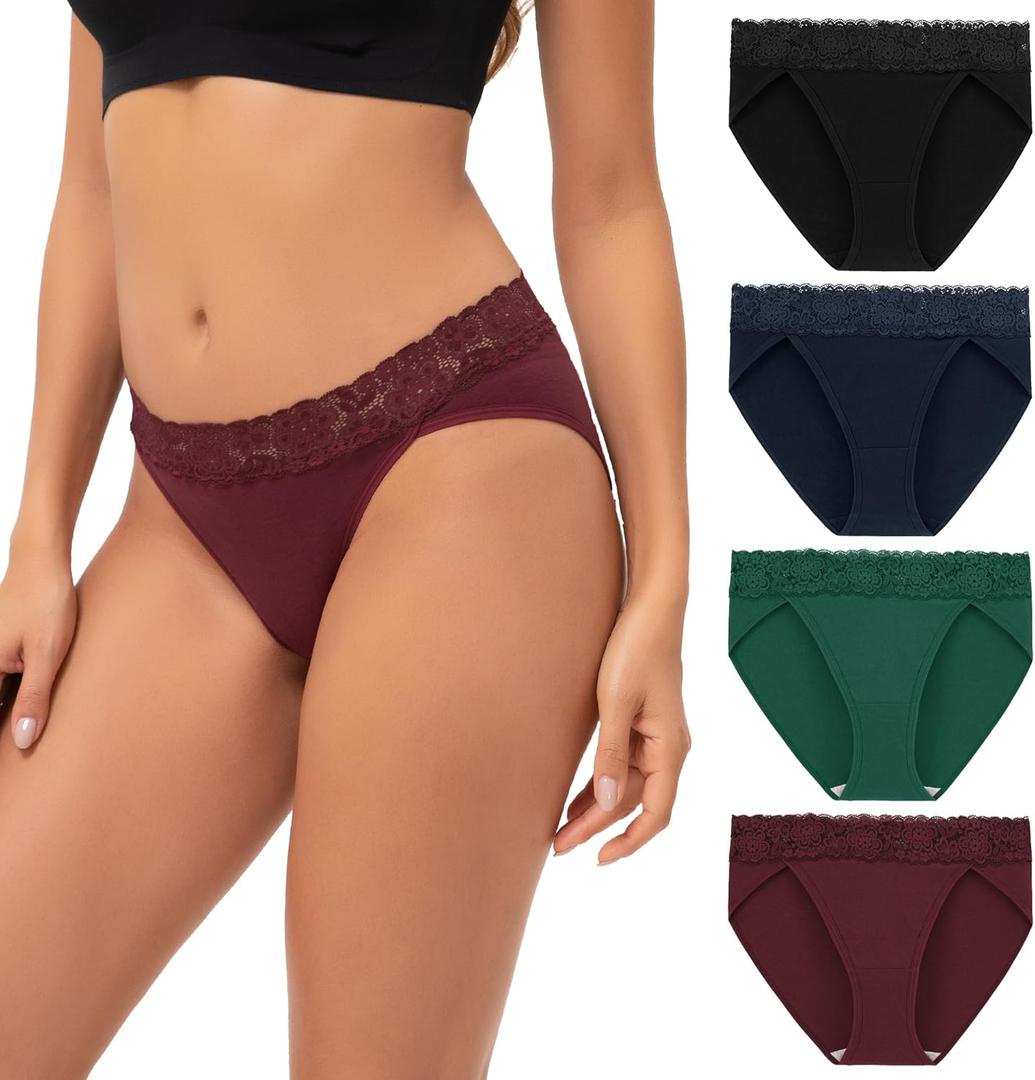 INNERSY Women's Cotton Bikini Underwear High Cut Lace Hipster Panties 4-Pack (XX-Large)