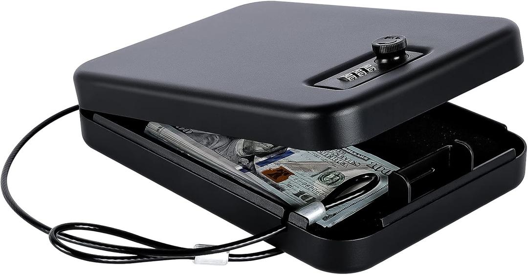 Dalmbox Gun Safe for Pistols Small Handgun Lock Box with Combination Lock Portable Travel Pistol Safe for Car, Home, Travel (Black)