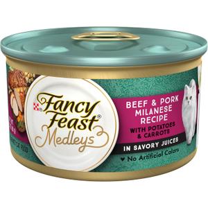Purina Fancy Feast Medleys Beef & Pork Milanese with Carrots & Potatoes in Savory Juices - (Pack of 24) 3 oz. Cans (EXP 06/30/28)
