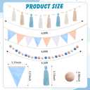 Hahafelt 4 Pcs 6.89 ft Pre-Strung Garland Banner Pom Pom Garland Pennant Banner Tassel Pompom Decor Triangle Fabric Bunting for Nursery Baby Shower Birthday Wedding Boho Party(Baby Blue)
