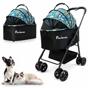 4 Wheels Pet Stroller 4 in 1 Pet Stroller with Detachable Carrier for Small & Medium Dogs Cats up to 55 lbs Easy-Folding Travel Dog Wagon with Car Seat Breathable Mesh (Green)