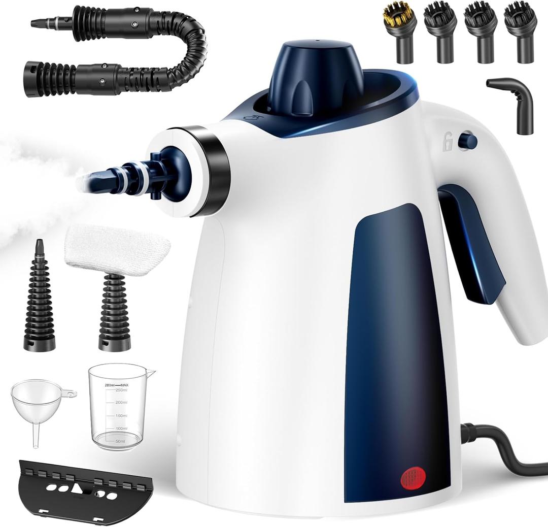 Upgraded 1050W Powerful Steam Cleaner, Pressurized Handheld Multi-Surface Natural Steamer with 12PCS Accessories & Safety Lock, 350ML Large Capacity for Home, Kitchen Instant Dissolves Grime & Grease