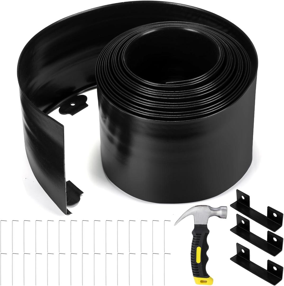 FoldTier 8 Inch Tall 33ft Garden Landscape Kit with Hammer Plastic Edging Border Border Flower Bed Borders for Garden Lawn Flower Beds Grass Yard