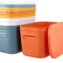 HOZEON 8 Pack Colored Plastic Storage Bins with Lids and Handle, Stackable Colorful Cupboard Organiser Pantry Storage Boxes for Shelves, Drawers, Bathroom, 10 x 7 x 6 Inch