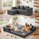 Boneless Couch Small,Convertible Sleeper Sofa Bed, Modular Sectional Sofa, Modern Tri-Folding Cloud Couch with L-Shape Chaise, Corduroy Futon Couches for Small Spaces Apartment,No Assembly
