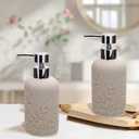 2pcs Hand Soap Dispenser Set, Sandstone Textured Resin Liquid Soap Dispensers for Bathroom Countertop, Heavy & Sturdy Dish Wash Soap Dispenser for Kitchen, Matte Beige