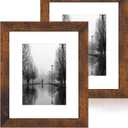 iRahmen 8x10 Picture Frame Set of 2 with High Definition Glass, Wood Photo Frame Display Pictures 5x7 with Mat or 8 x 10 without Mat for Tabletop or Wall Mounting (Dark Brown)
