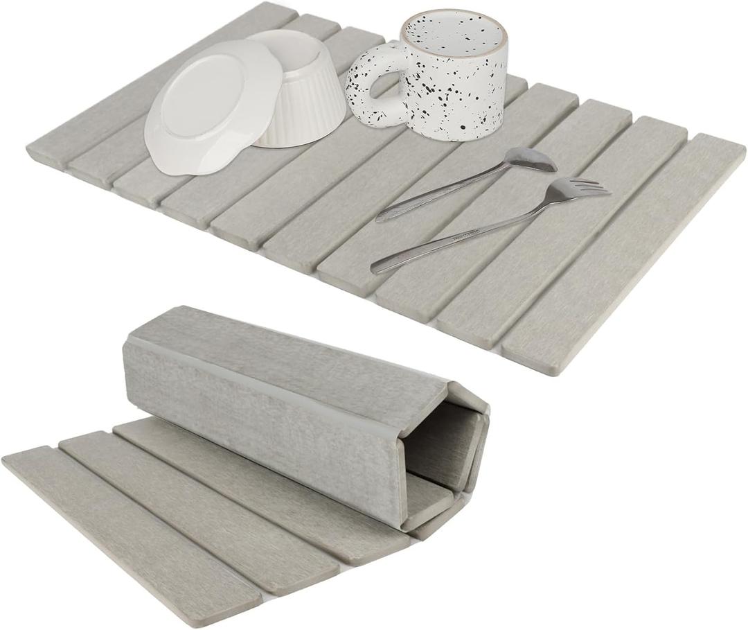 Large Stone Dish Drying Mat for Kitchen Counter, Eco-friendly, Instant Drying Pad,Diatomaceous Earth Water Absorbing Mat, Foldable and Super Absorbent Dish Drying Stone Mat, 24"16", Warm Gray (23.2" x 15.4")