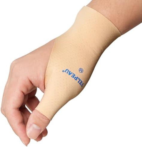 VELPEAU Thumb and Wrist Compression Sleeve for Tendonitis (Pack of 2), Seamless Technology, Gloves Wraps for Arthritis Pain Relief for Women & Men, Splint Liner, Fits Both Hands (Khaki, Long Version, M)