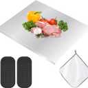 Stainless Steel Cutting Board with Counter Lip for Kitchen, Double-Sided Metal Chopping Board Over Sink with Silicone Mat and Rag for Countertop Cutting Meat,Vegetables(40x30cm)