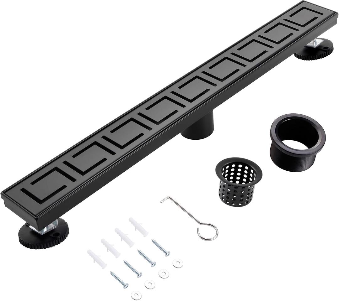28 Inch Linear Shower Drain, Matte Black Shower Drain,Removable Grate, 304 Stainless Steel, Easy to Install and Clean for Bathrooms (Drain Base Not Included), LSD-30A-28B