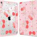 May Chen for iPad (A16) 11th Generation Case 11 Inch 2025, iPad 10th Gen Case 2022 10.9 inch, Built-in Pencil Holder with Shockproof Cover Clear Transparent Back Shell Auto Wake/Sleep, Coquette cherry