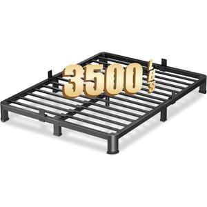 VIPSHOW 4 Inch Queen Heavy Duty 3500 lbs Bed Frame with Round-Corner Legs & Anti-Squeak Design  Quick Assembly Metal Platform, No Box Spring Needed